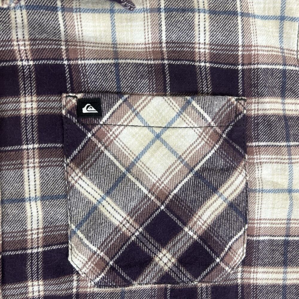 Quiksilver NWT Sz XL Mens Long Sleeve Flannel Shirt Purple Plaid Button Up - Picture 5 of 9